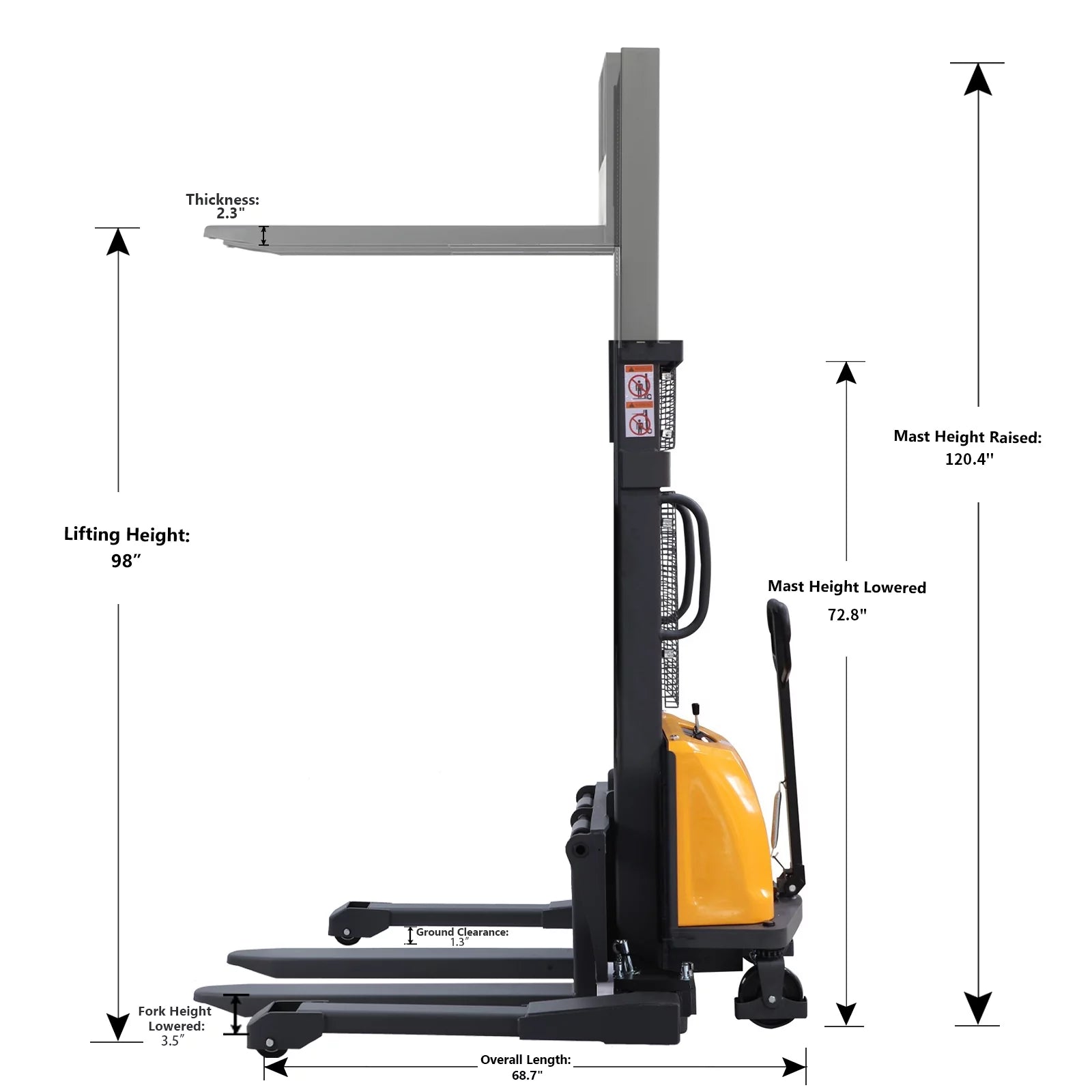 3300lb Cap. Semi-Electric Pallet Straddle Stacker with Adjustable Fork 98" Raised Height C6791