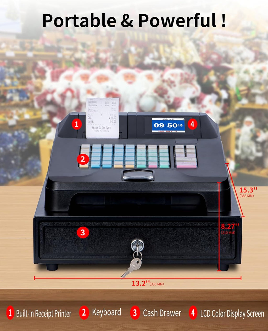 Cash Register with Cash Drawer and Built-In Receipt Printer, Dual Display J3368