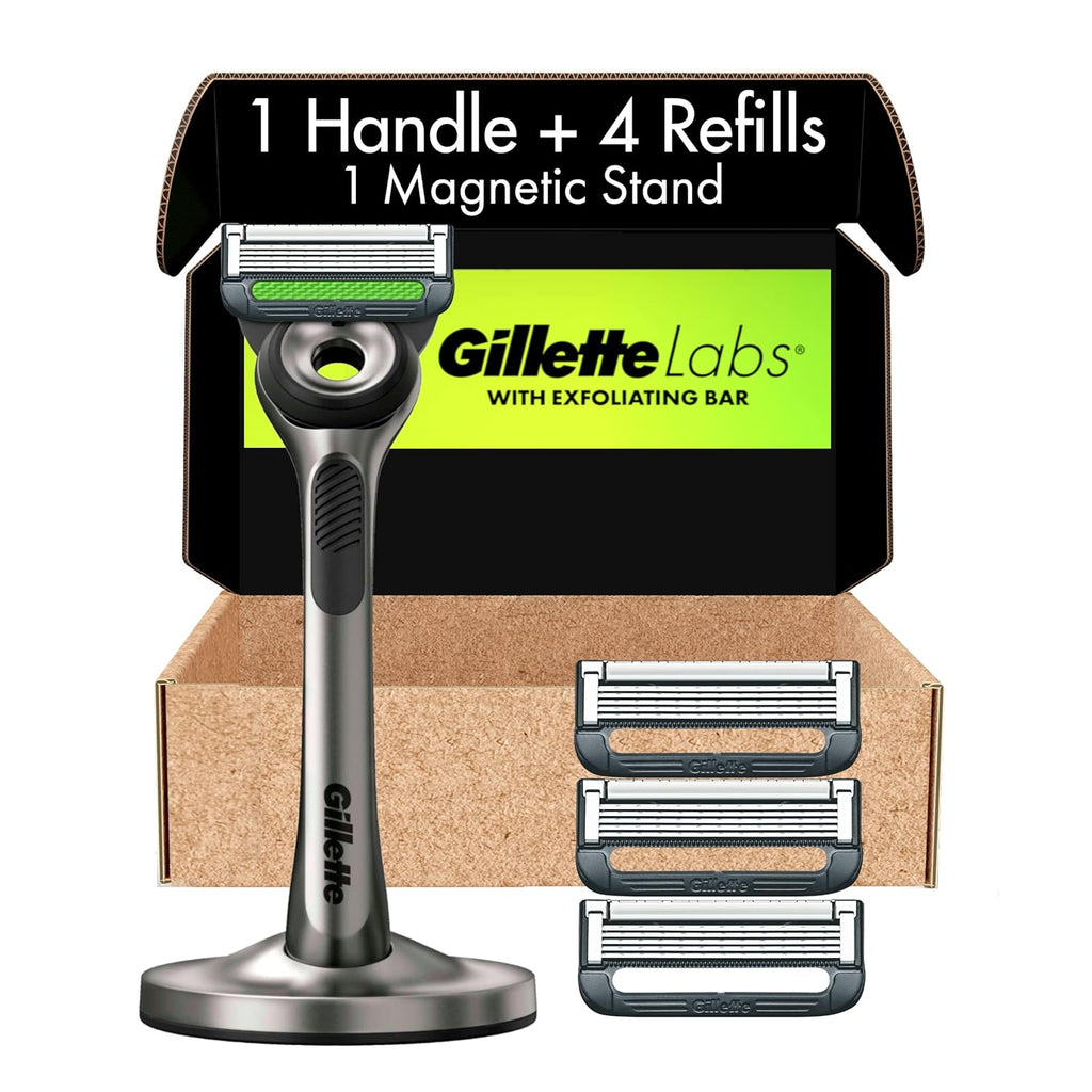 Razors with Exfoliating Bar, Shaving Kit, Includes 1 Handle, 4 Razor Blade Refills, 1 Premium Magnetic Stand A215543