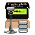 Razors with Exfoliating Bar, Shaving Kit, Includes 1 Handle, 4 Razor Blade Refills, 1 Premium Magnetic Stand A215543