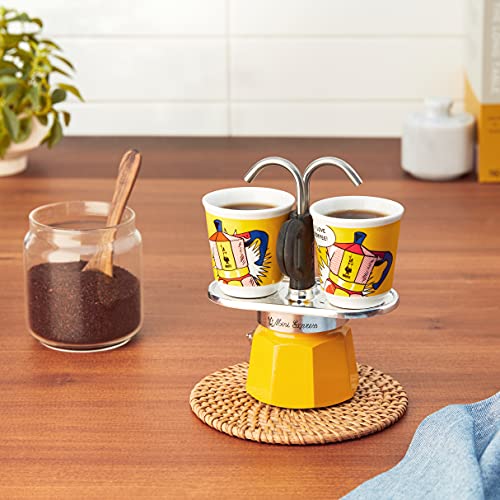 Yellow Aluminium Moka Set includes Coffee Maker 2-Cup (2.8 Oz) + 2 shot glasses H102006
