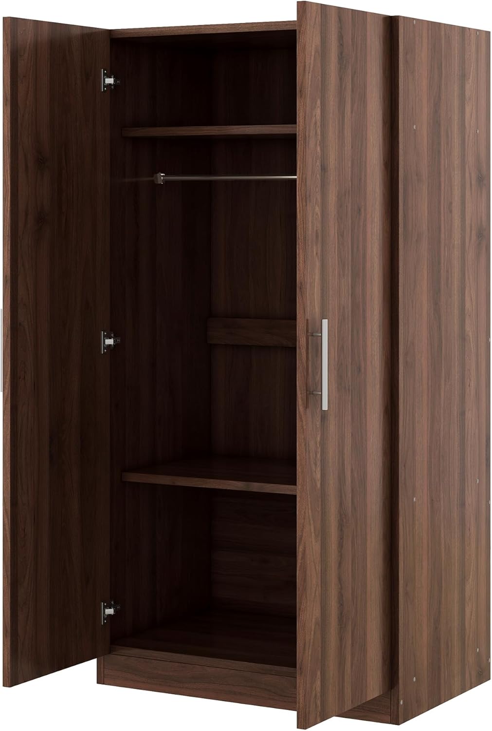 2-Door Wooden Wardrobe Armoire with 3 Adjustable Shelves and Hanging Rod, Brown I937274