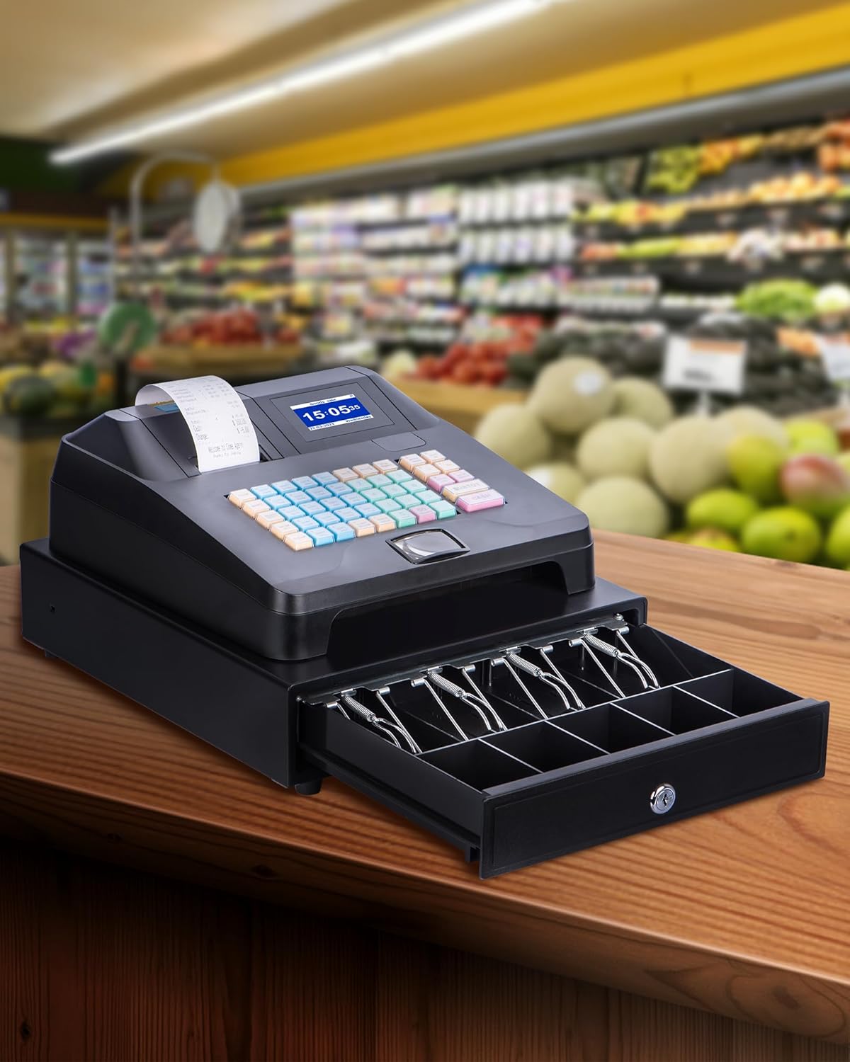 Cash Register with Cash Drawer and Built-In Receipt Printer, Dual Display J3368