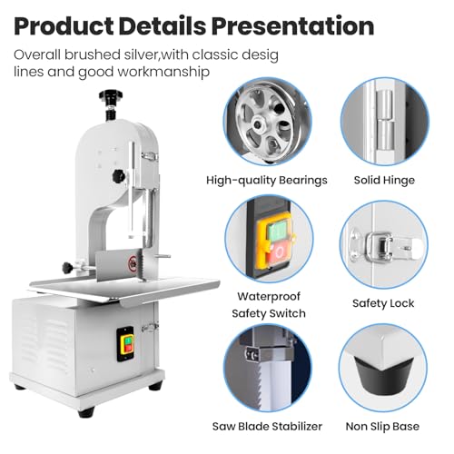 18x14" Stainless Steel Worktable Electric Bone Saw Machine with 8 Blades Y30502