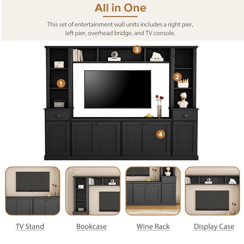 Black TV Stand Set with Storage Cabinets, Drawers and Shelves Q299