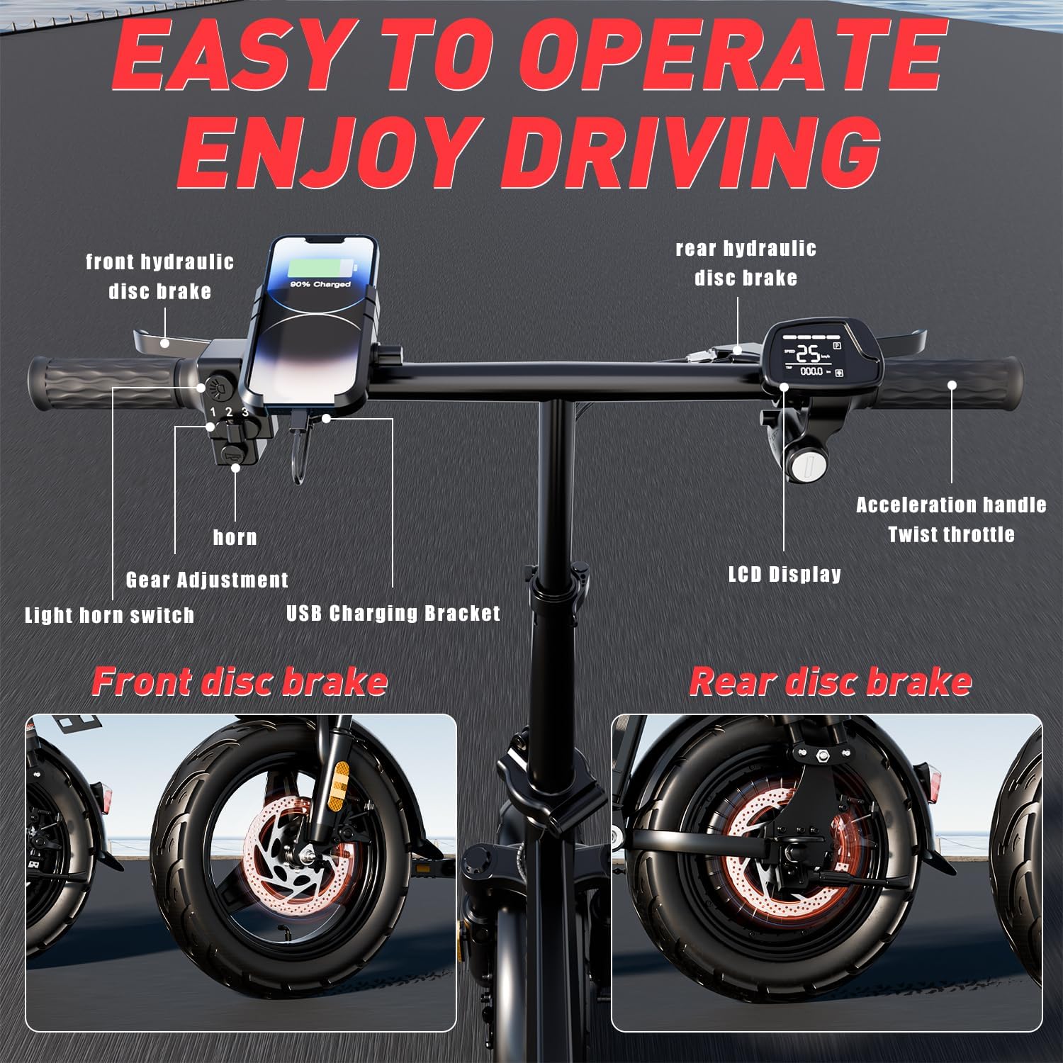 14" Folding Electric Commuting Bike with 1000W Brushless Motor, 48V 20Ah Removable Battery W7086