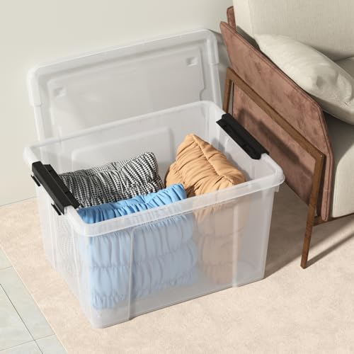 4-Pack 50 L Wheeled Clear Plastic Storage Bin with Lid W805