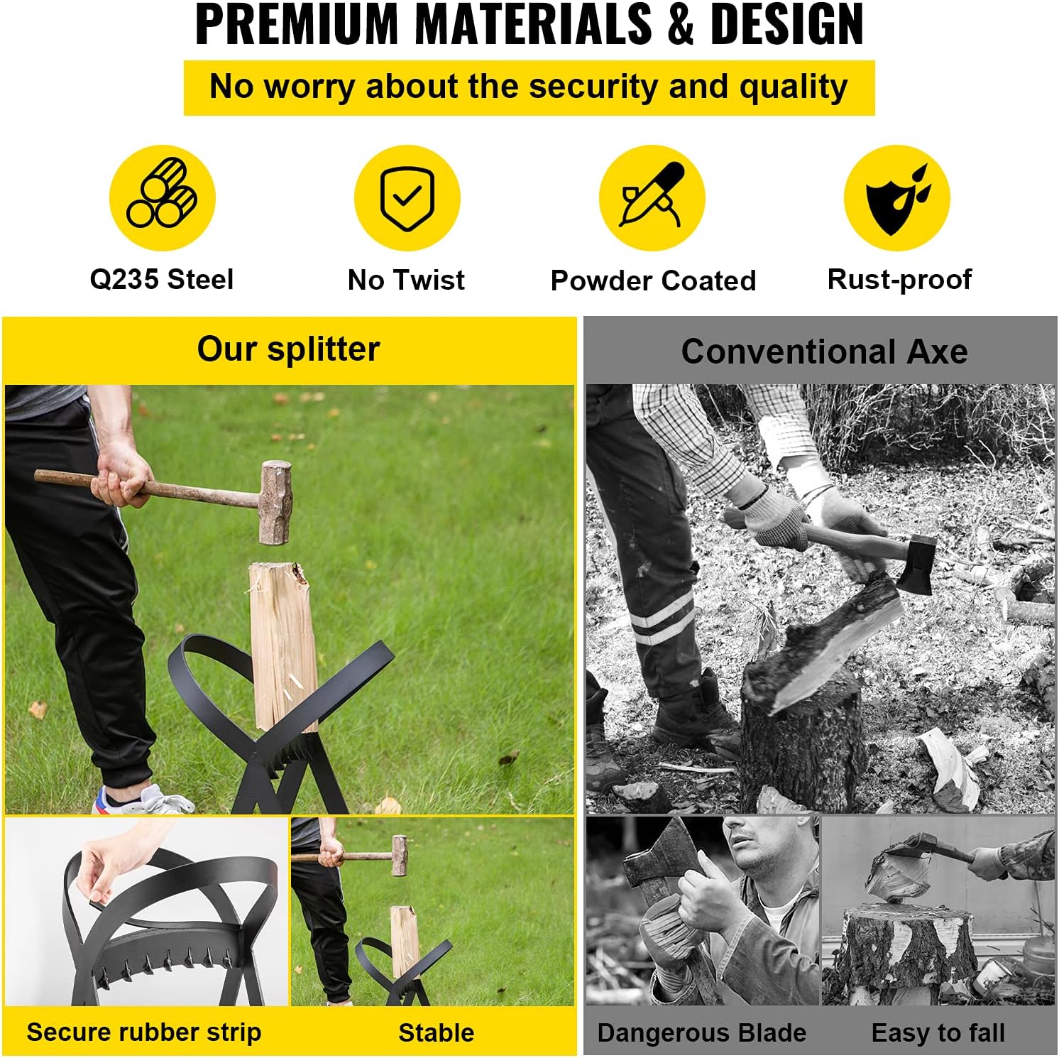20.3" x 13.2" Manual Log Splitter for 8" Diameter Wood, 8.6 Lbs, Q235 Steel, Pack of 2 L522981