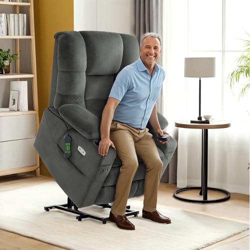 Large Triple Motor Power Lift Recliner Chair with Massage and Dual Heating, Fabric (Grey, Large) K409004