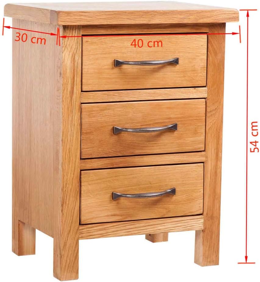 Solid Oak Wood Nightstand with 3 Drawers Q548117