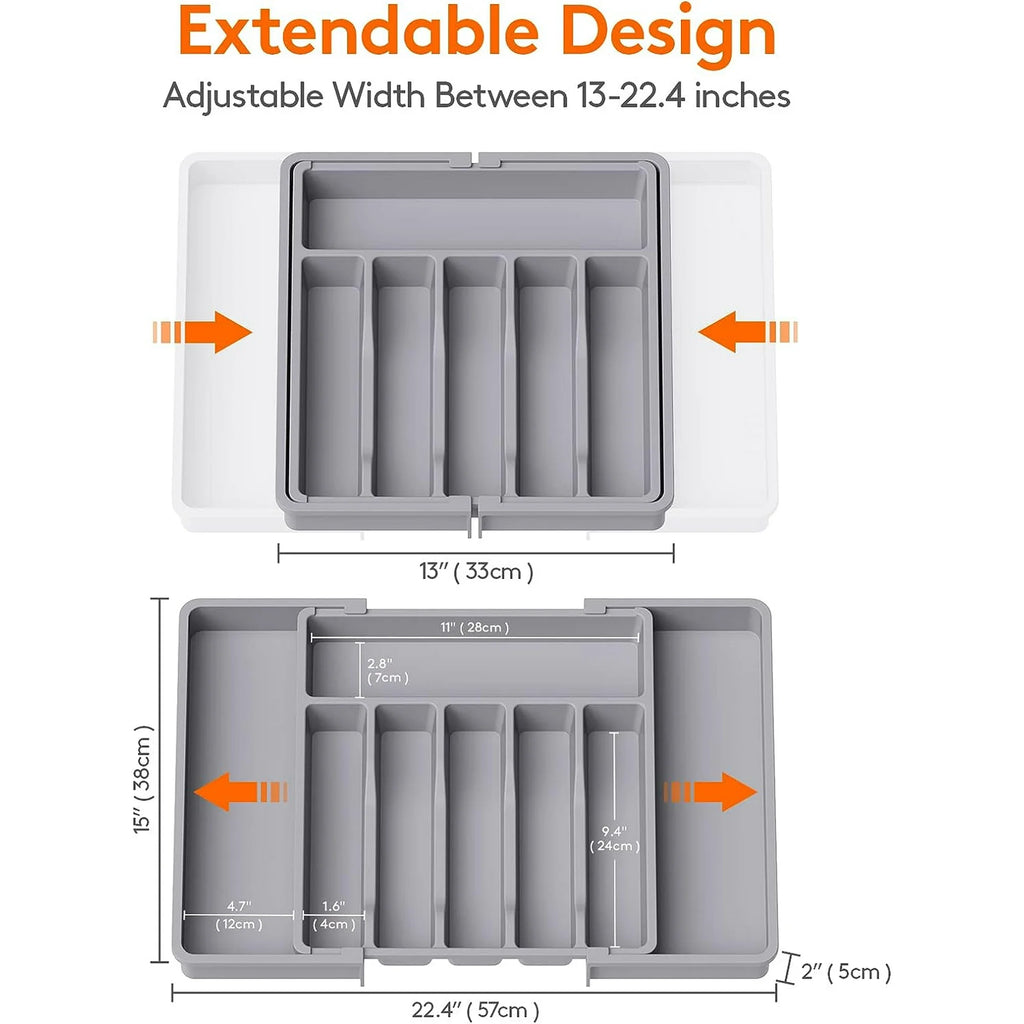 Grey Expandable Plastic Silverware Drawer Organizer H36058