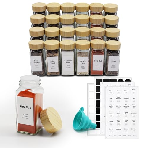 24 Pcs 4oz Glass Spice Jars with Acacia Wood Shaker Lids N851702