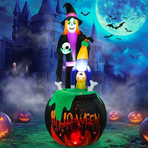 8ft Halloween Inflatable Witch Yard Decor with Built-in LED Lights Z866158