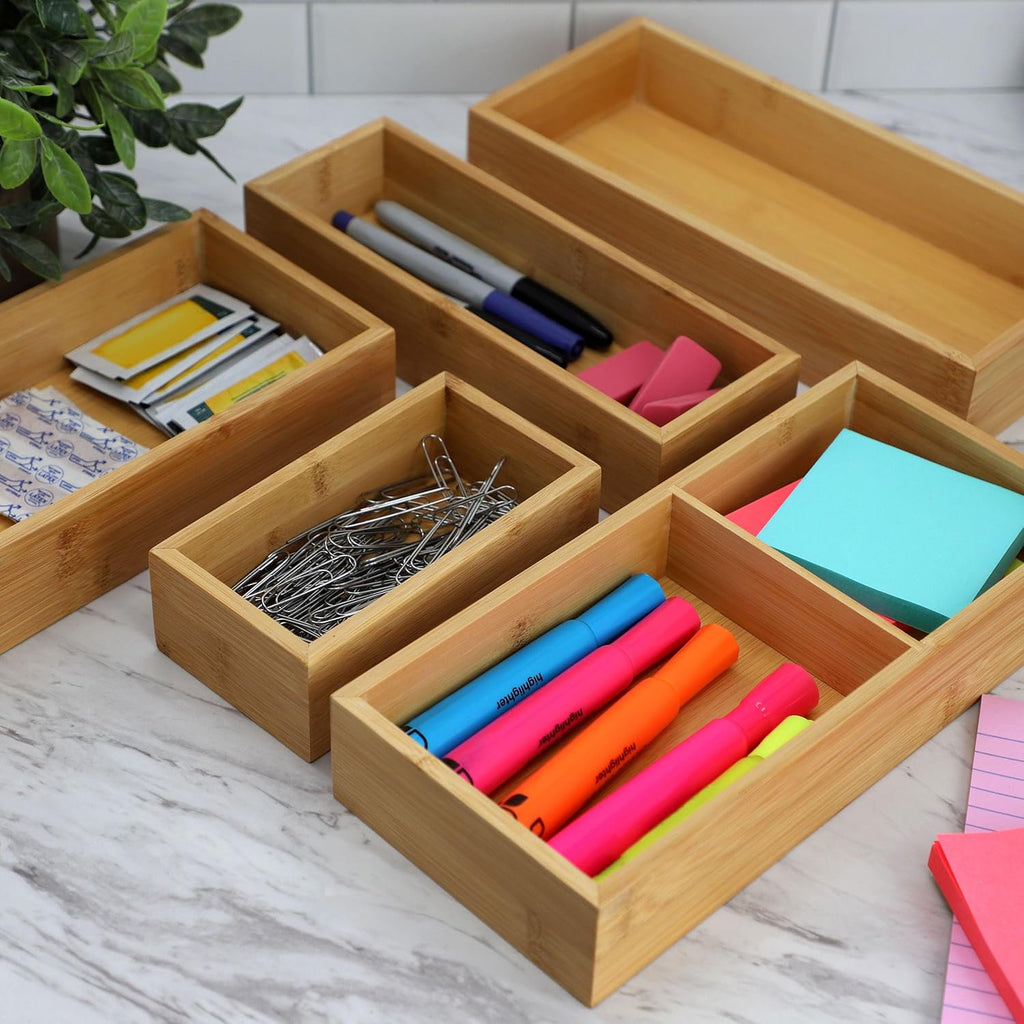 5 Piece Bamboo Wood Drawer Organizer Tray S335263