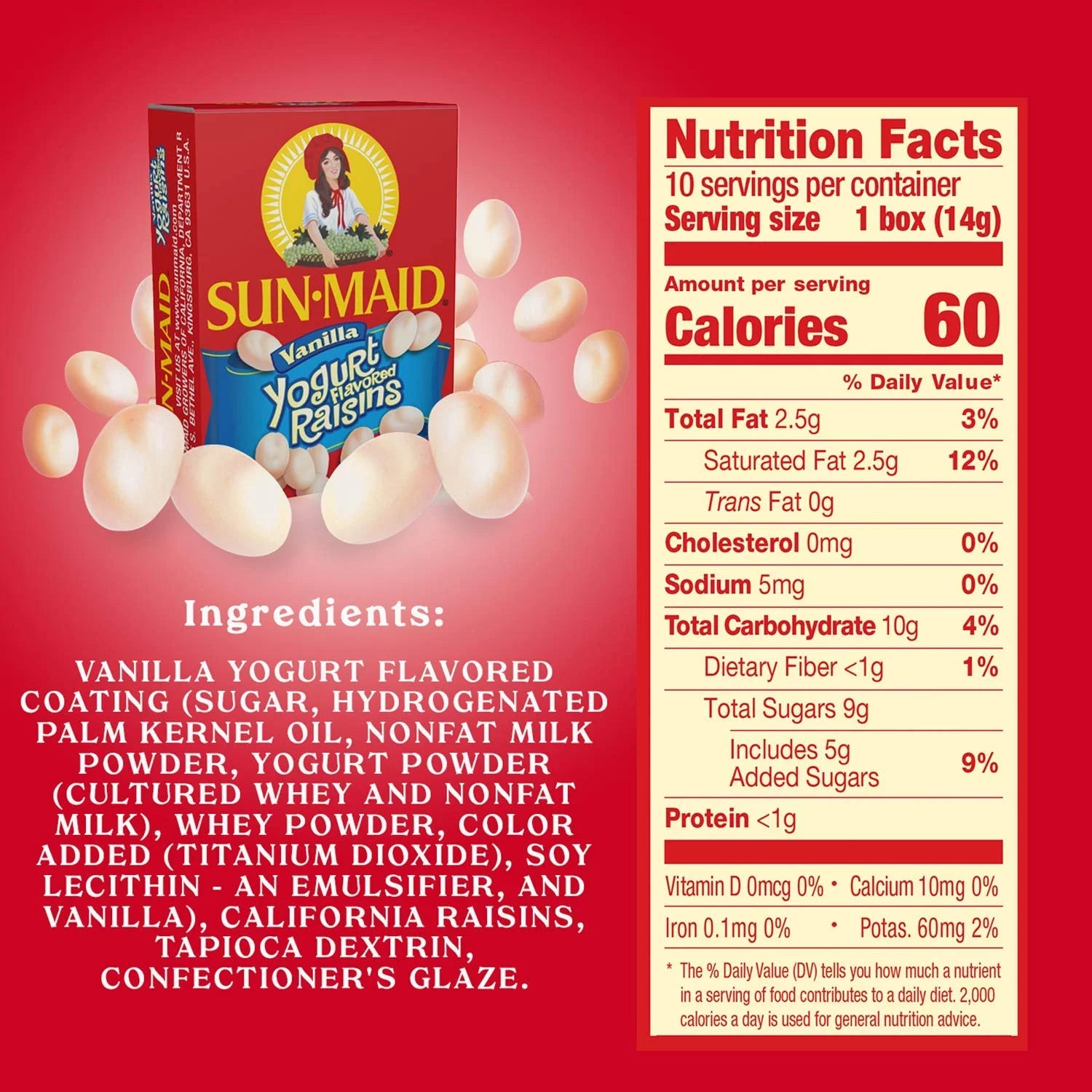 Vanilla Yogurt Covered Raisins .5 Oz, 10 Ct (Pack Of 2) G6799