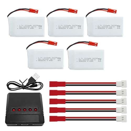 5PCS 3.7V 1200mAh 30C Lipo Battery with 5in1 Charger JST Plug X4795