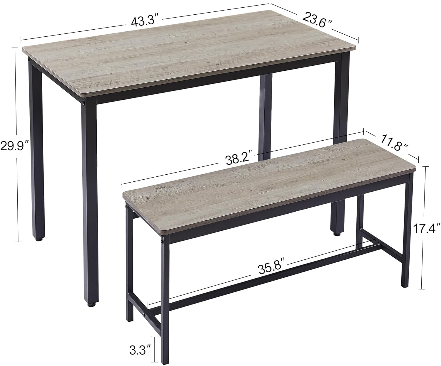Gray and Black 3-Piece Dining Furniture Set with 2 Benches and Dining Table H349228