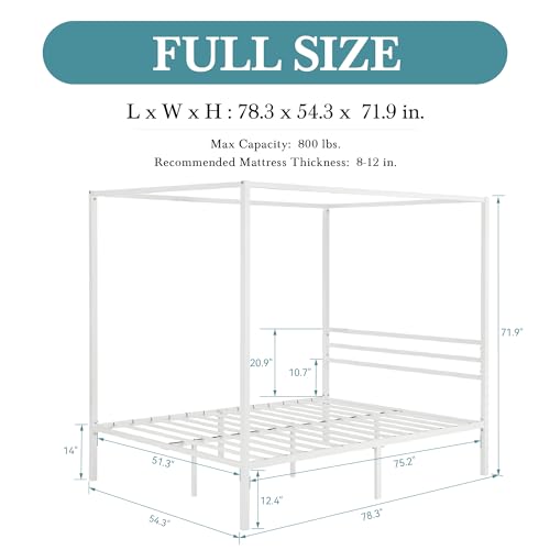 Full Size White Canopy Bed Frame Z1244