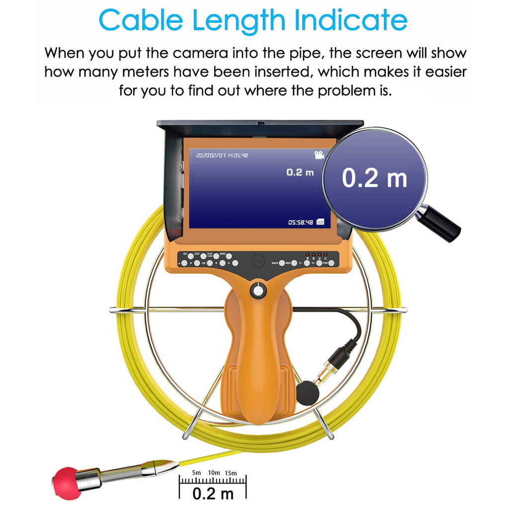 IP68 Waterproof Pipe Inspection Camera with 7TFT Monitor 20M/65ft W860389
