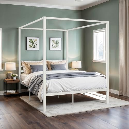 Full Size White Canopy Bed Frame Z1244