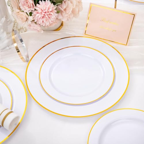 150 PCS Gold Plastic Plates Disposable Dinnerware Set with Cups G56909