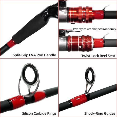 Fishing Rod and Reel Combo, 6 Foot 7 Foot 2-Piece, Fiberglass Carbon Fiber Rod with EVA Handle U55633