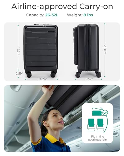 White Expandable Hard Shell Carry On Luggage with Spinner Wheels U924748