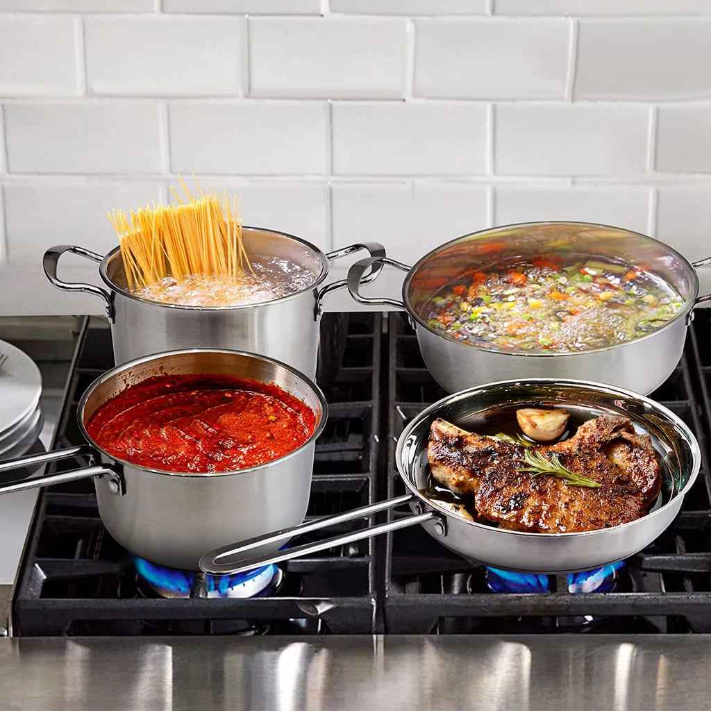 Stainless Steel Cookware Set with 2 Stockpot, 1 Saucepan, 1 Frying Pan H735