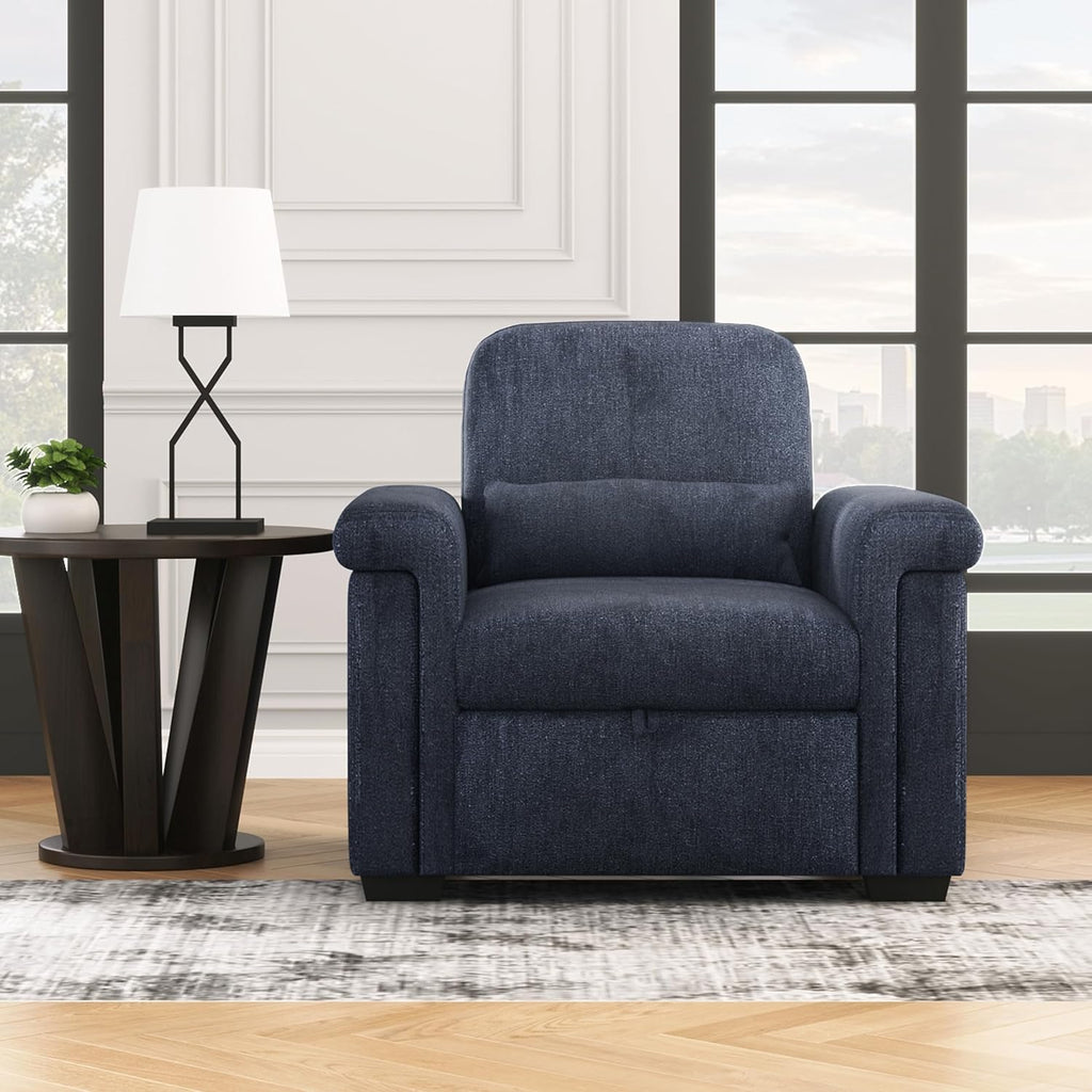 Dark Blue Convertible Sleeper Chair Sofa Bed with Pillow C605