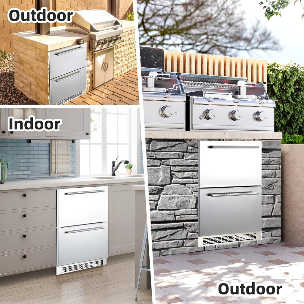 24 Inch Under Counter Drawer Fridge with Weatherproof Full Stainless Steel Body K2849