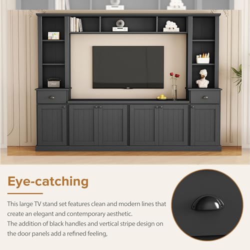 Black TV Stand Set with Storage Cabinets, Drawers and Shelves Q299