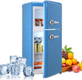 Compact Refrigerator Double Door Mini Fridge with Freezer, 3.5 Cu.ft, Blue Y168