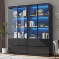 Glass Display Cabinet with LED Lights, 3-Tier Shelves and 2 Drawers X216489