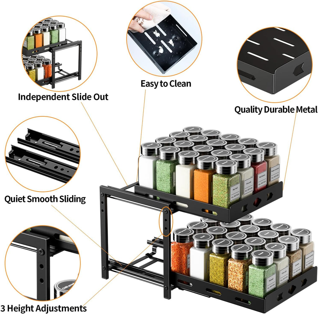 2-Tier Heavy Duty Slide Out Spice Rack, Black O149