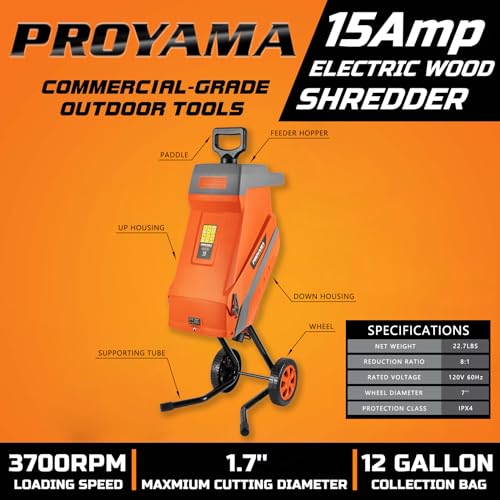 Electric Wood Chipper with Collection Bag, 1.7 Inch Cutting Capacity C726