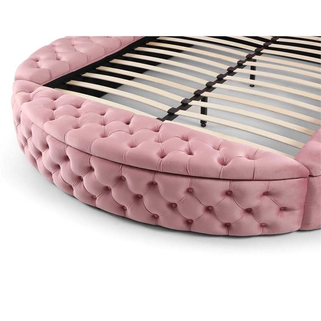 Pink Velvet Upholstered Queen Bed J6964