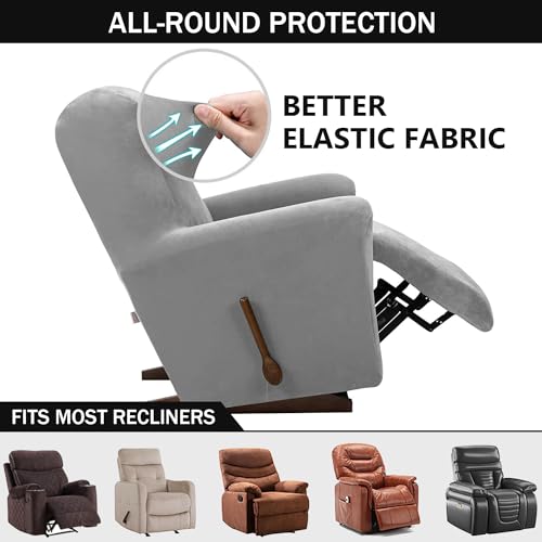 4-Pieces Velvet Recliner Chair Cover with Pocket H93831
