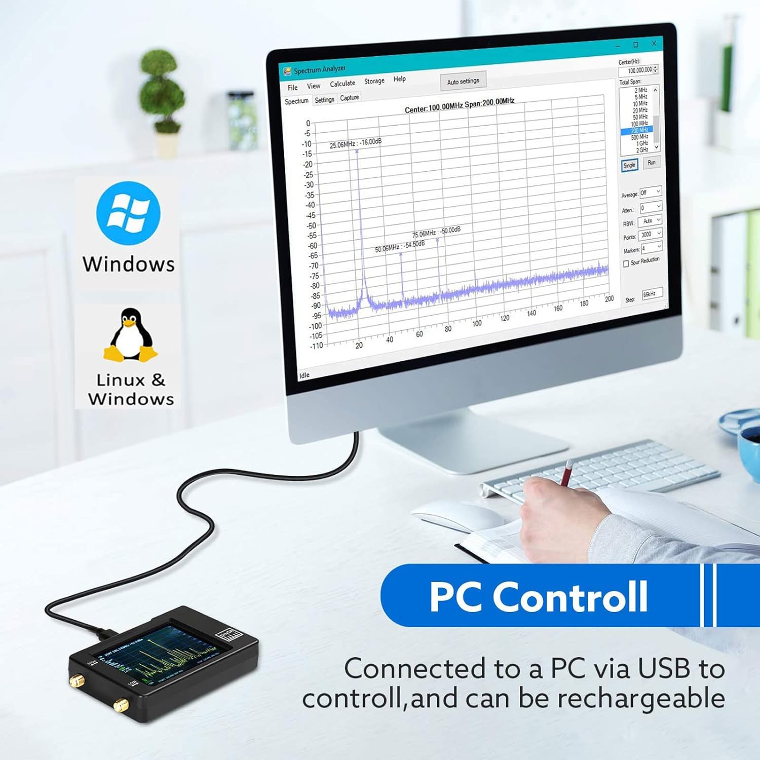 2.8inch Touchscreen 100KHz-960MHz Spectrum Analyzer N7673