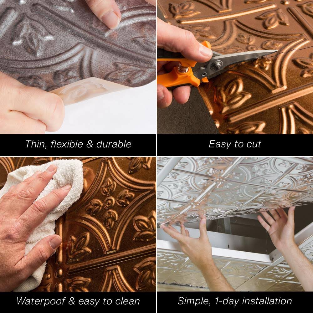 4 Decorative Vinyl 2ft x 2ft Lay in Ceiling Tile in Moonstone Copper (5 Pack) P793966
