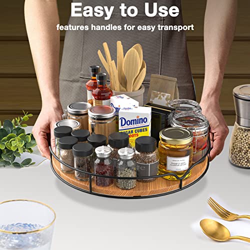 Carbonized Black 14inch Pine Wood Lazy Susan Turntable Organizer G261409