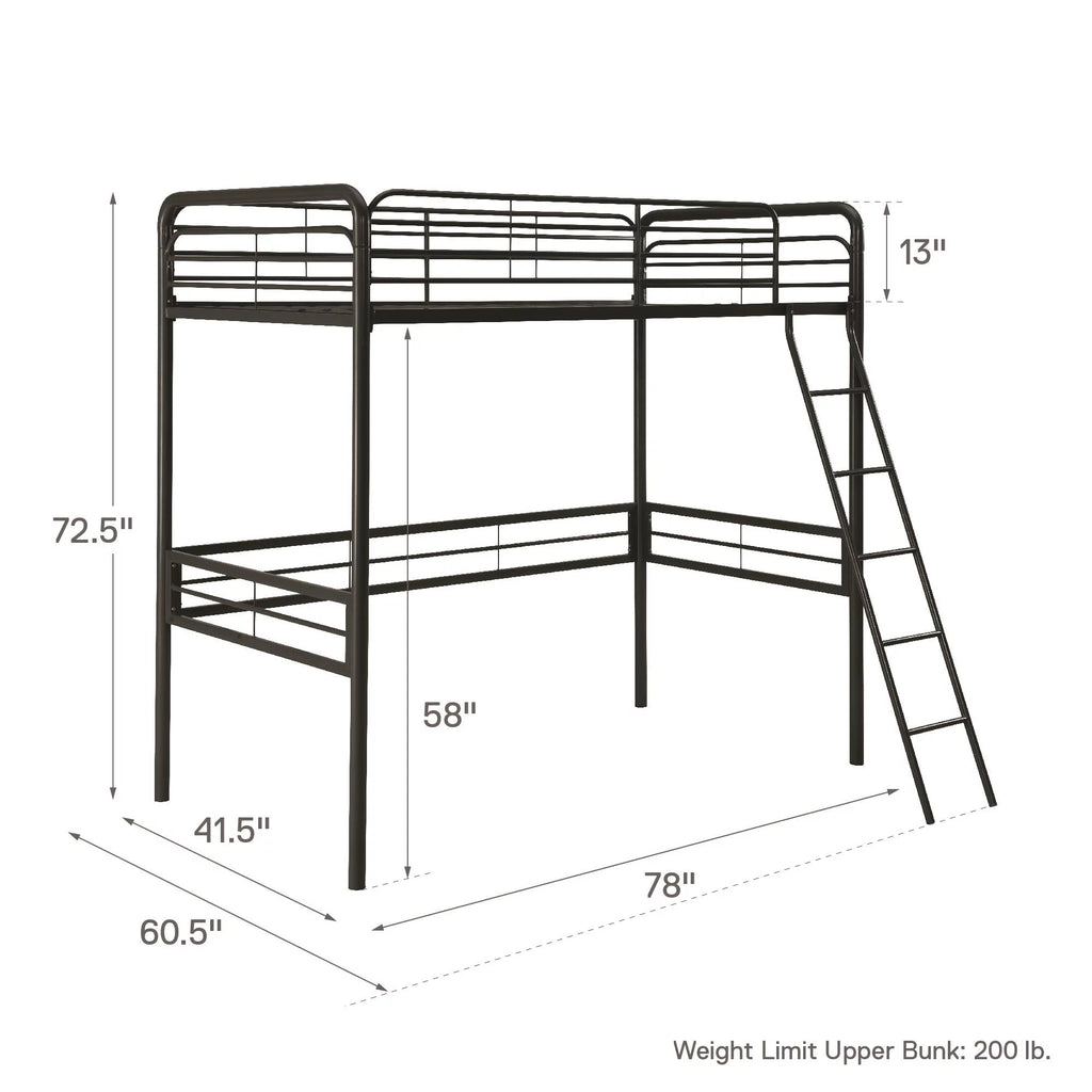 Black Twin Metal Loft Bed O748