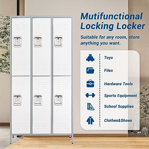 Gray White 3 Door Steel Storage Locker H9682