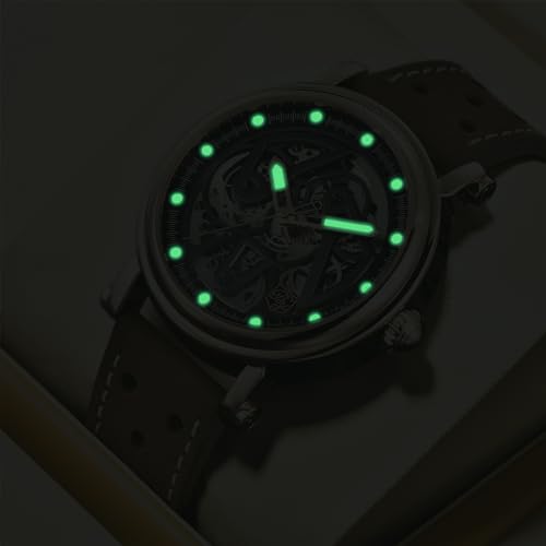 Black Skeleton Dial 50M Waterproof Leather Mechanical Watch Q933693