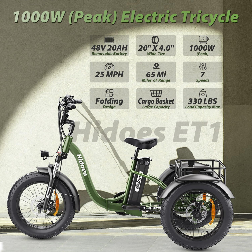 Electric Tricycle, 20"X 4.0" Fat Tire, 48V 20Ah Removable, 7 Speed Folding P7332