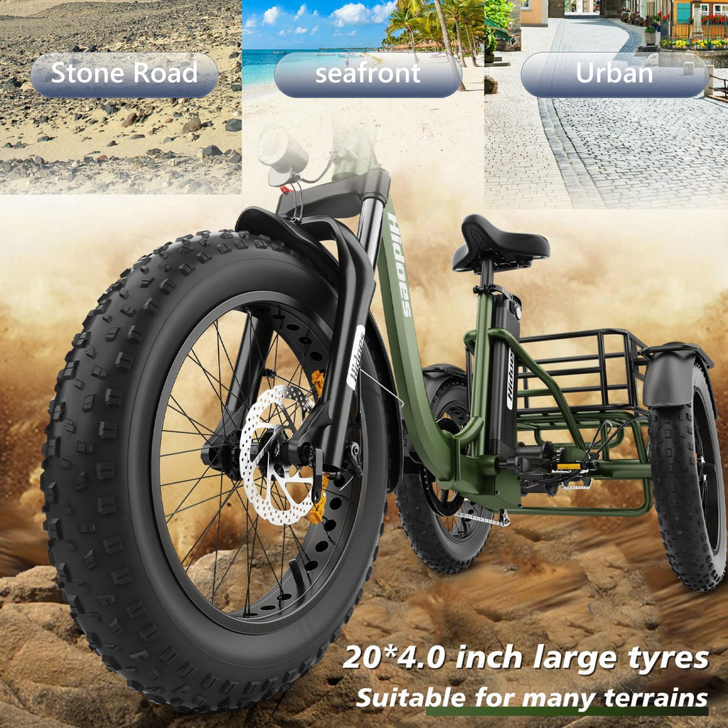 Electric Tricycle, 20"X 4.0" Fat Tire, 48V 20Ah Removable, 7 Speed Folding P7332