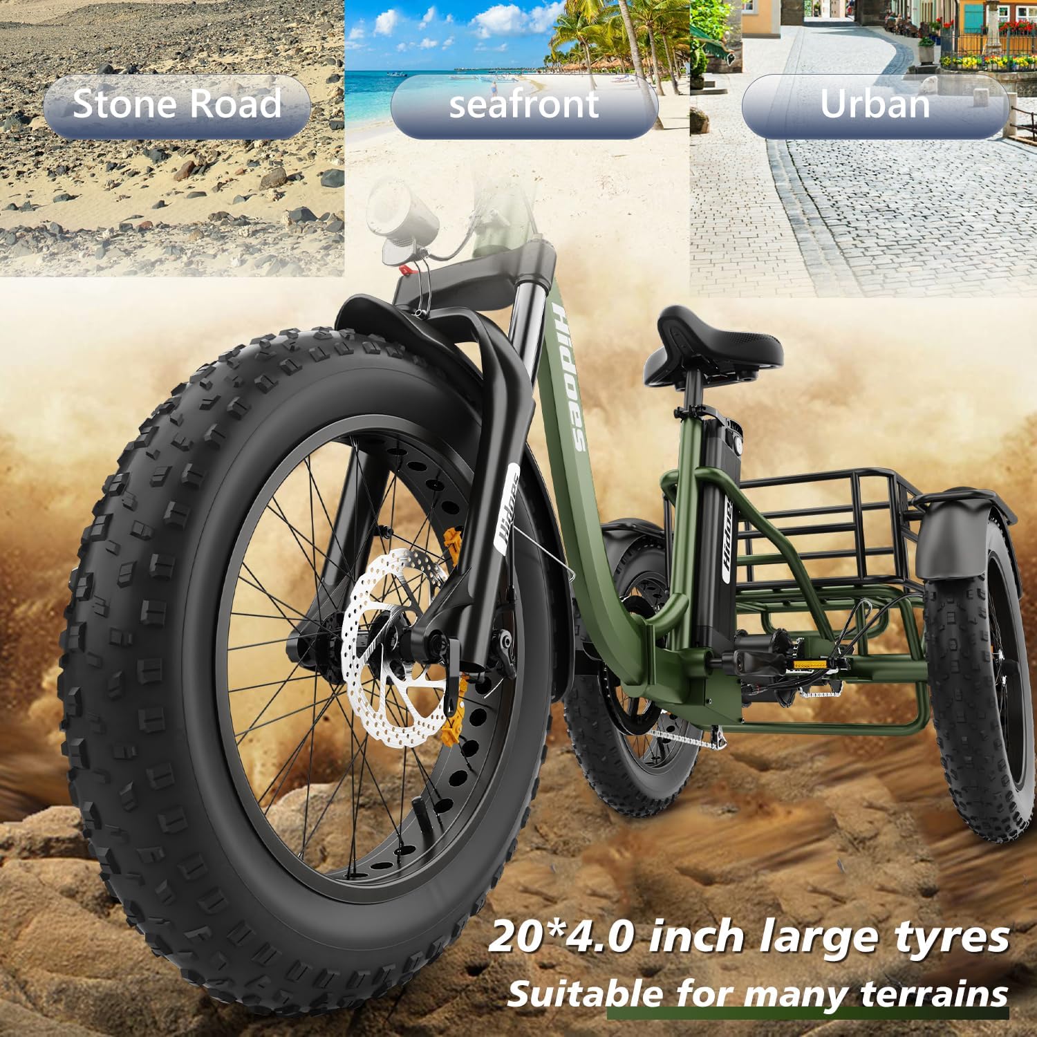 Electric Tricycle, 20"X 4.0" Fat Tire, 48V 20Ah Removable, 7 Speed Folding P7332