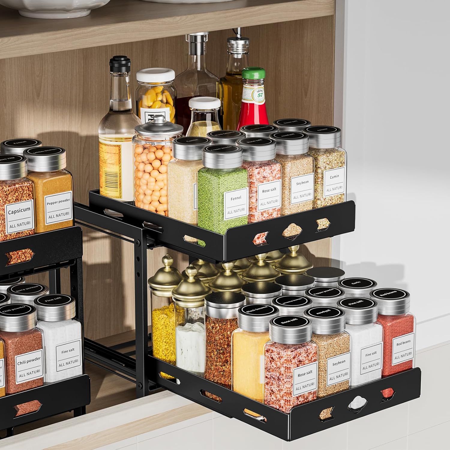 2-Tier Heavy Duty Slide Out Spice Rack, Black O149