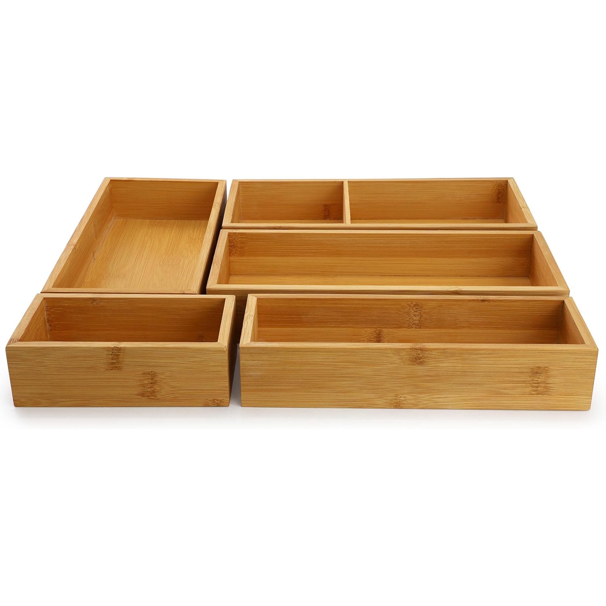 5 Piece Bamboo Wood Drawer Organizer Tray S335263