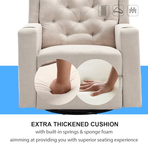 Oversized Swivel Rocker Recliner Chair with Cup Holders, Beige S960