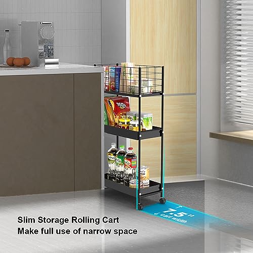 Black 3 Tier Metal Rolling Utility Cart L6945